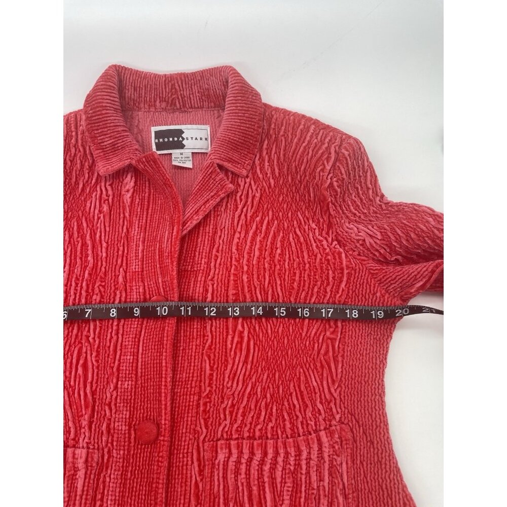 Rhonda Stark Jacket Womens Medium Red Textured Crinkle Cardigan Blazer Velvet - Picture 6 of 6